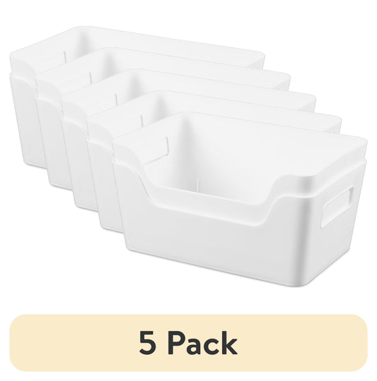 (5 Pack)  Small White 2-Pack Easy Access Plastic Storage Bins, 6.5 in X 9.5 in X 4 In