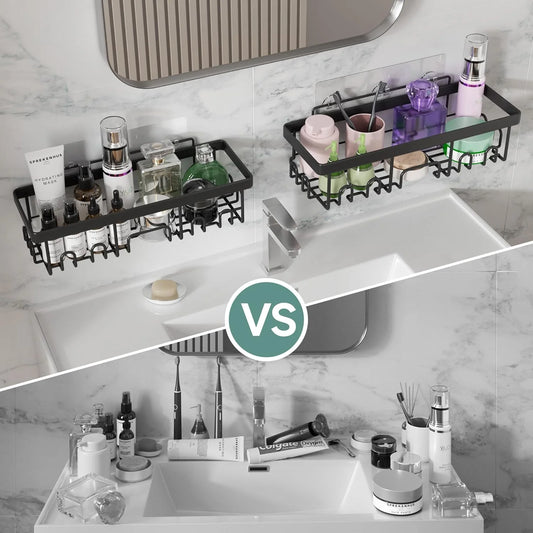 Adhesive Shower Caddy 5 Pack, Bathroom Organizers and Storage, No Drilling Wall-Mounted Basket